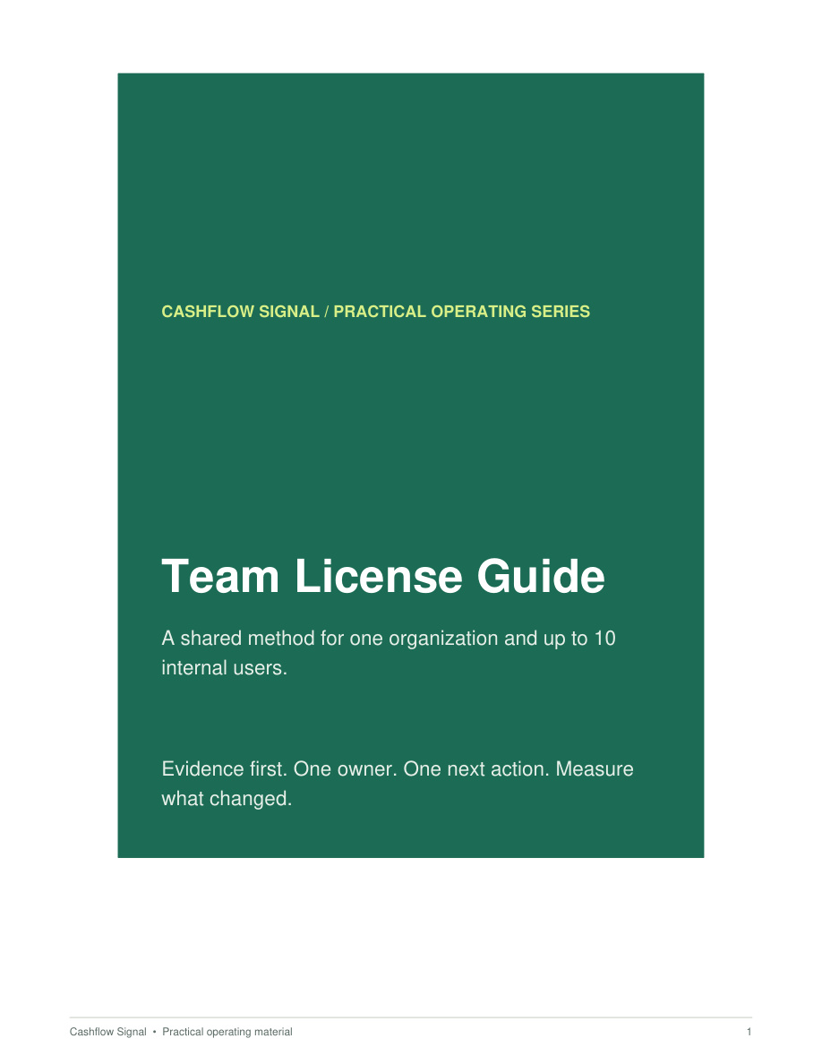 Preview of page one from the Cashflow Signal Team License guide